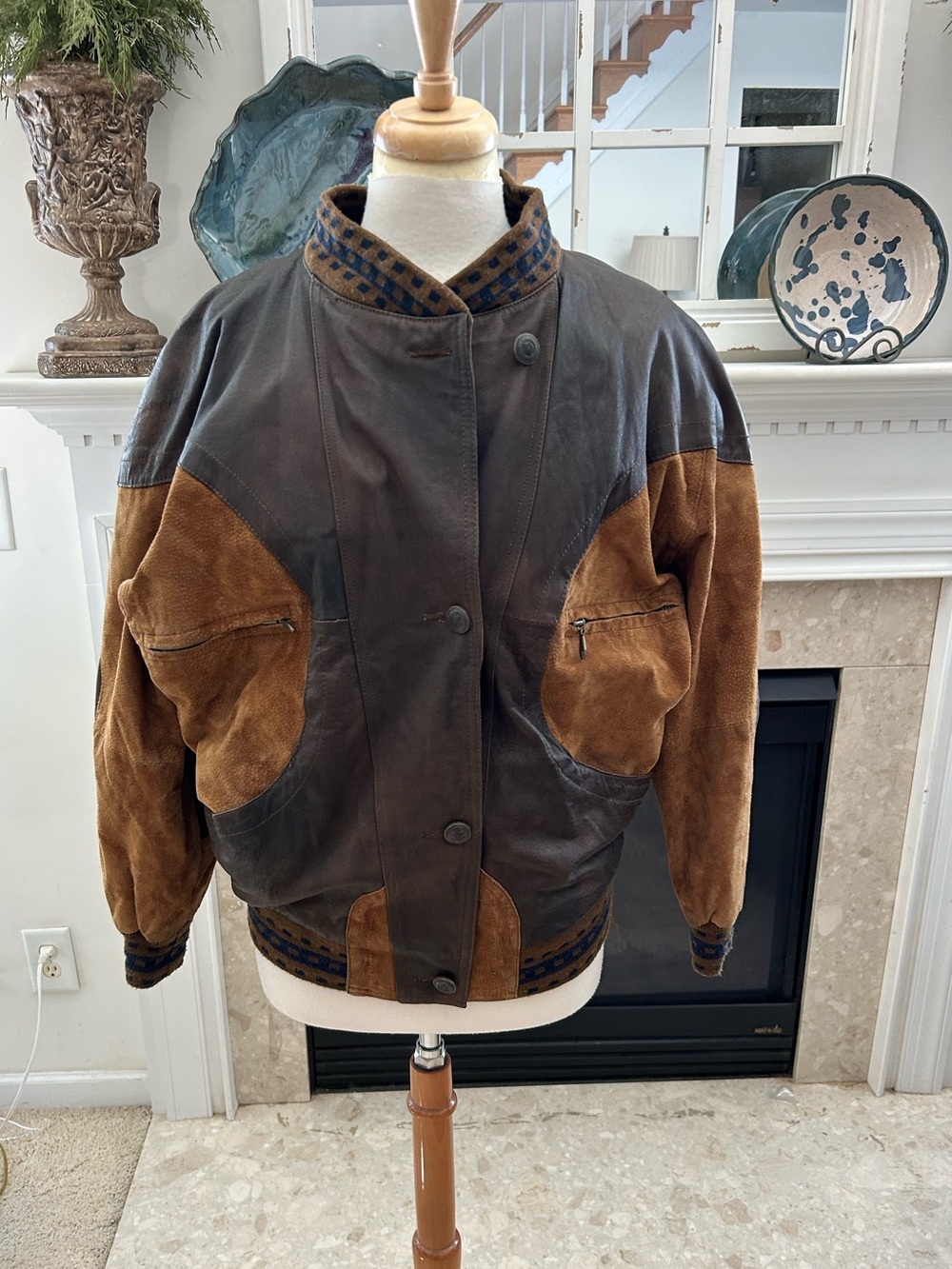 Pelle Studio Two-Tone Brown Leather and Suede Bomber Jacket